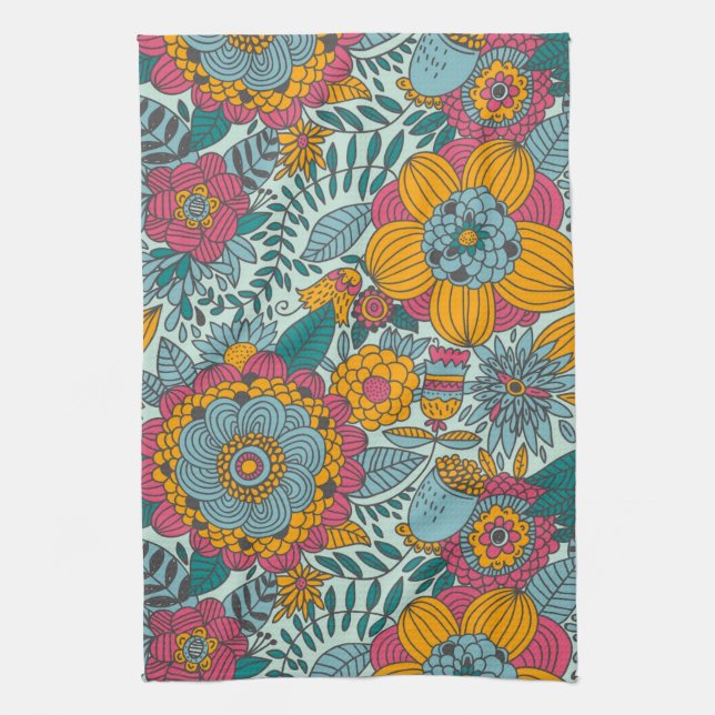 Colourful floral pattern tea towel (Vertical)