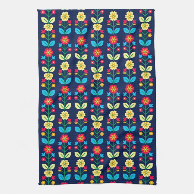 Colourful Floral Pattern Tea Towel (Vertical)