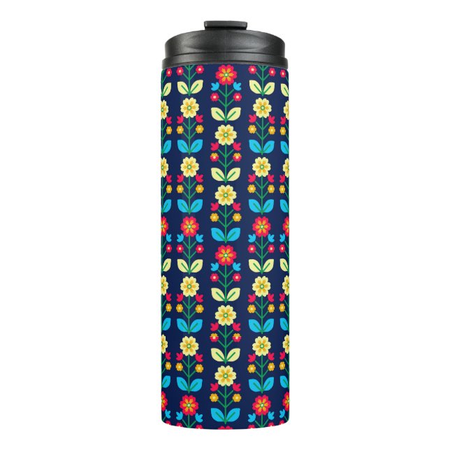 Colourful Floral Pattern Thermal Tumbler (Front)