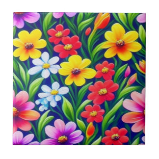Colourful floral pattern tile