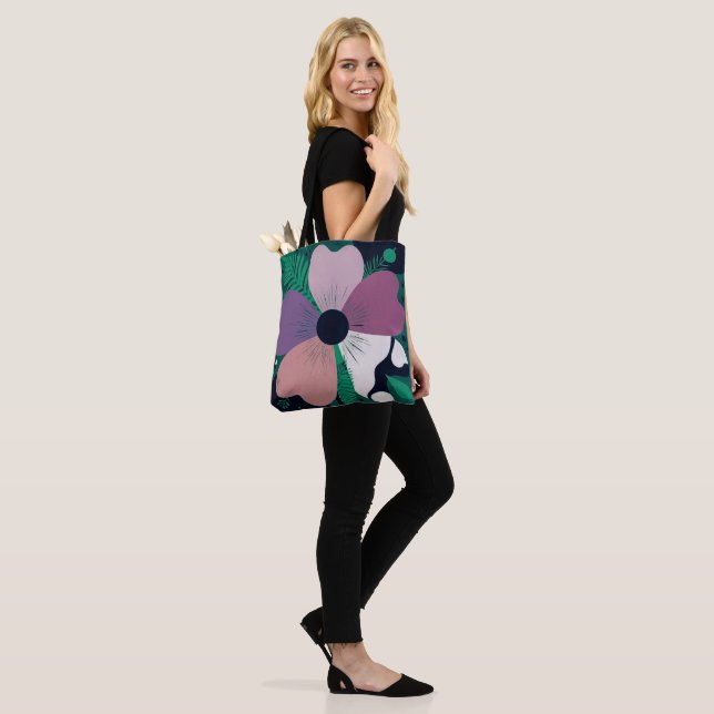 Colourful Floral Pattern Tote Bag – Cute Modern Fl (On Model)