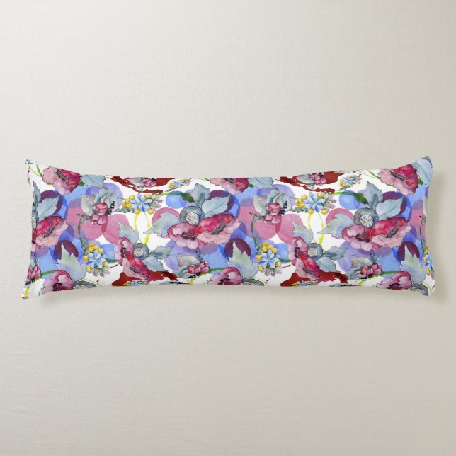 Colourful Floral Pattern Tropical Flowers Blue Pin Body Cushion (Front)