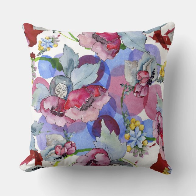 Colourful Floral Pattern Tropical Flowers Blue Pin Cushion (Front)