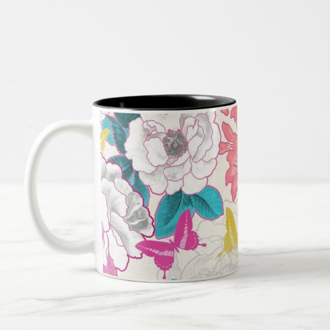 Colourful floral pattern Two-Tone coffee mug (Left)