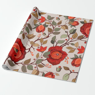 Colourful floral pattern. Wallpaper with big illus Wrapping Paper
