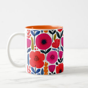 Colourful Floral Pattern Watercolor BOHO Two-Tone Coffee Mug