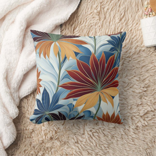Colourful Floral Pattern With Leaves and Blooms Cushion (Blanket)