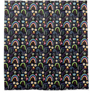 Colourful Floral Pattern with Rainbows and Trees Shower Curtain