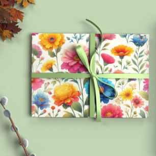 Colourful Floral Pattern Wrapping Paper Sheet