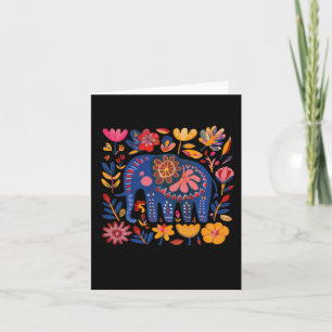 Colourful Floral Patterned Elephant Illustration Card