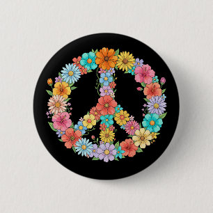 Colourful Floral Peace Sign Hippie Retro Flower 6 Cm Round Badge