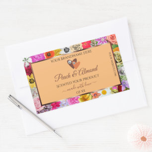Colourful Floral Peach Product Labels Hearts Jewel
