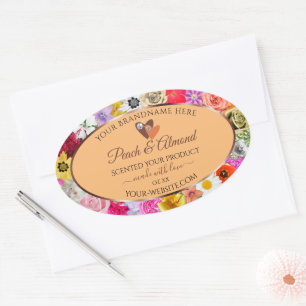 Colourful Floral Peach Product Labels Hearts Jewel
