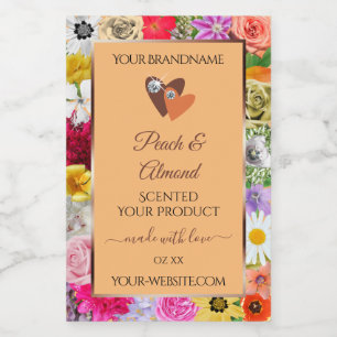 Colourful Floral Peach Product Labels Hearts Jewel