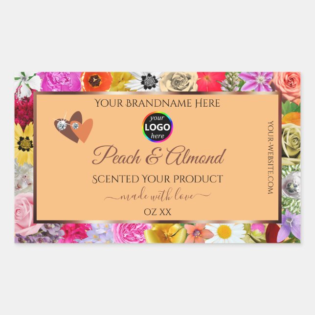 Colourful Floral Peach Product Labels Hearts Logo (Front)