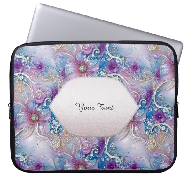 Colourful Floral Pearly Gems Laptop Sleeve (Front)