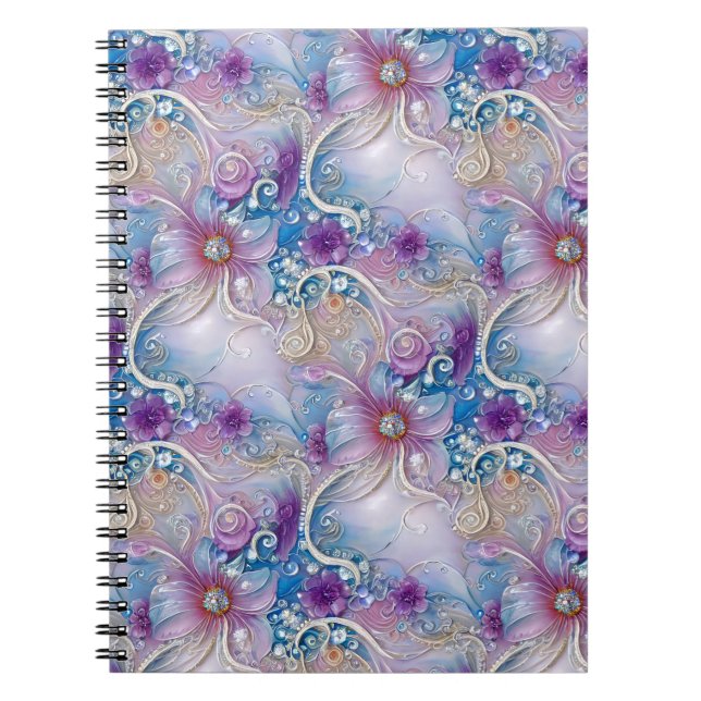 Colourful Floral Pearly Gems Notebook (Front)