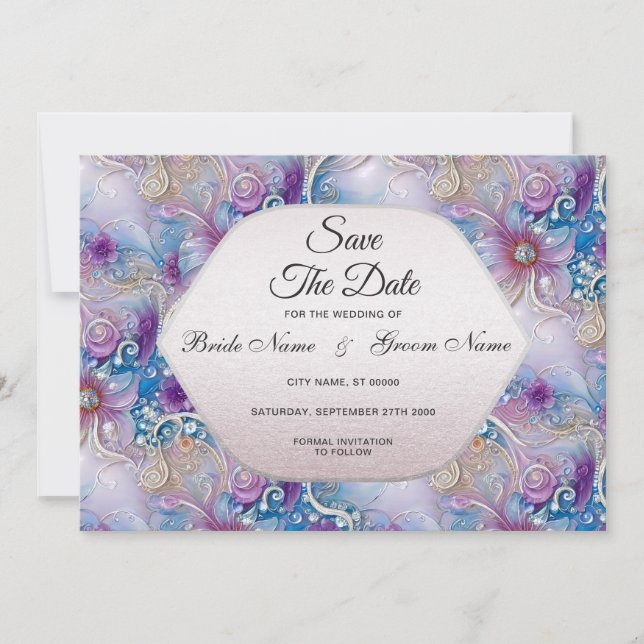 Colourful Floral Pearly Gems Save The Date (Front)