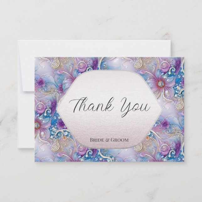 Colourful Floral Pearly Gems Thank You Card (Front)