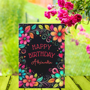 Colourful Floral Personalised Birthday  Card