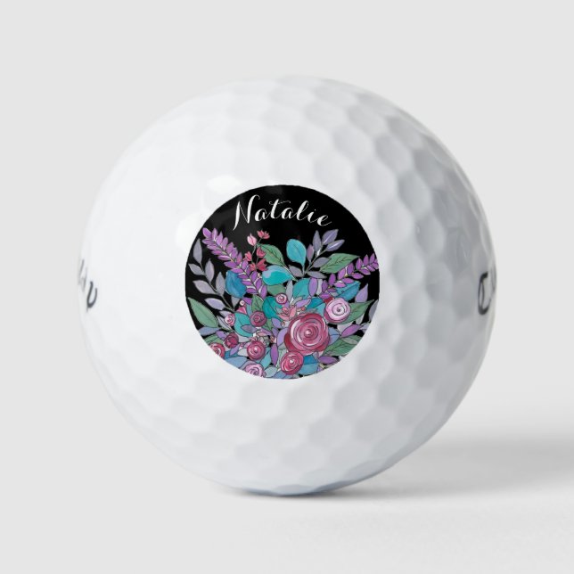Colourful Floral Personalised Ladies Golf Balls (Front)
