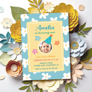 Colourful Floral Photo Birthday Party Invitation