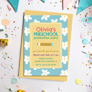 Colourful Floral Photo Preschool Graduation Party Invitation