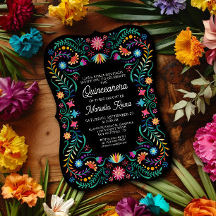 Colourful Floral Photo Quinceanera Invitation