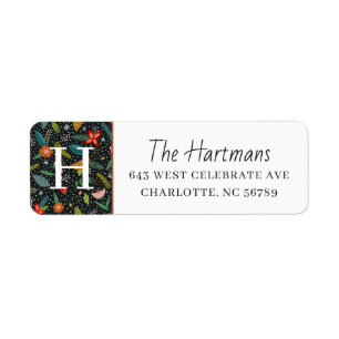 Colourful Floral & Pine   Monogram Winter Holiday