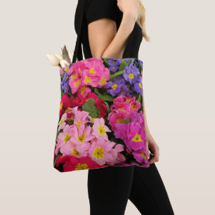 Colourful Floral Pink Blue Purple Primula Flowers Tote Bag