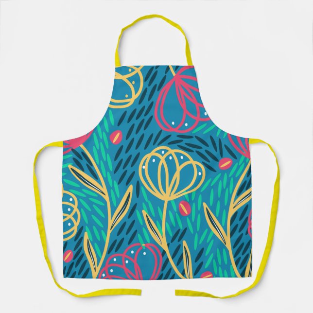 Colourful Floral Pink Mint Blue Yellow Gardener  Apron (Front)