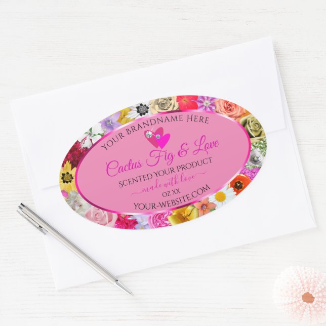 Colourful Floral Pink Product Package Labels Heart (Envelope)