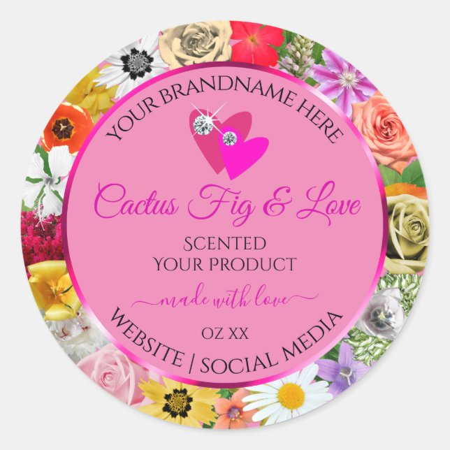 Colourful Floral Pink Product Package Labels Heart (Front)