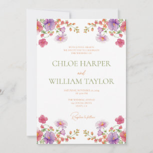 Colourful Floral Pink Purple Orange Yellow Green Invitation
