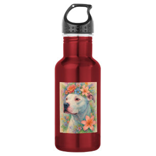 Colourful Floral Pit Bull Portrait All-Over Print 532 Ml Water Bottle