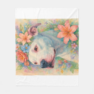 Colourful Floral Pit Bull Portrait All-Over Print Fleece Blanket