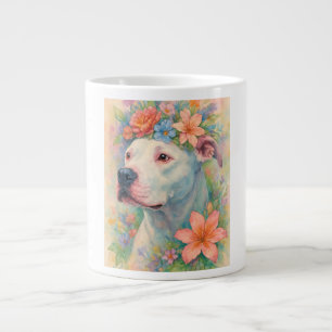 Colourful Floral Pit Bull Portrait All-Over Print Large Coffee Mug