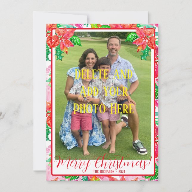 Colourful Floral Poinsettia Christmas Card (Front)