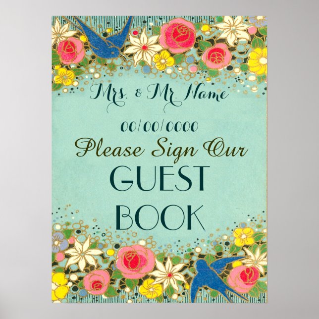 colourful floral poster ,wedding guestbook poster (Front)