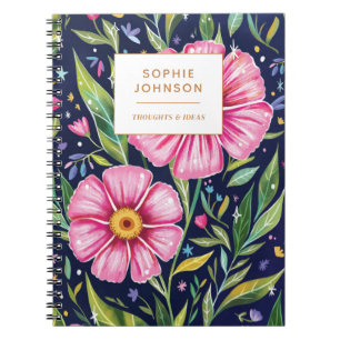Colourful Floral Pretty Girly Purple Personalised Notebook
