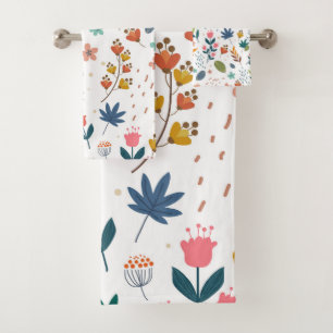 Colourful Floral Print Bath Towel Set