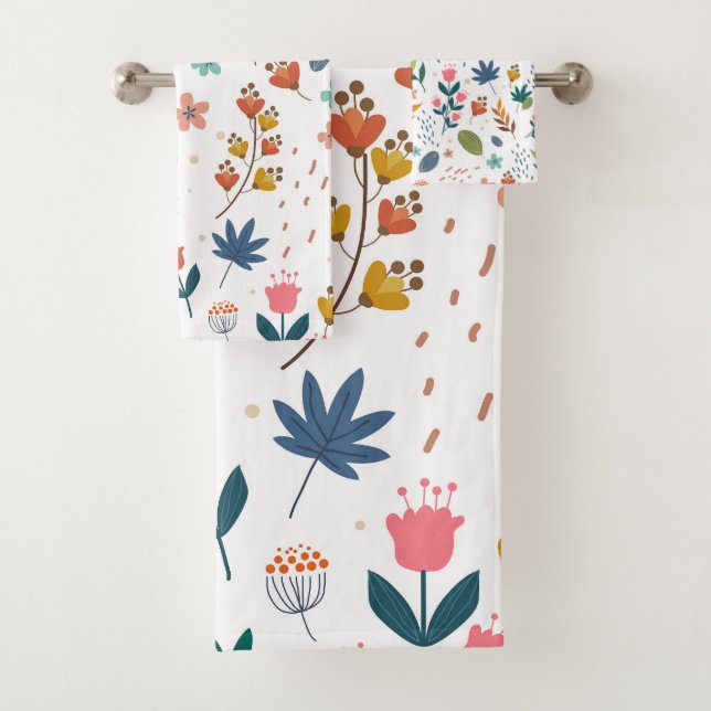 Colourful Floral Print Bath Towel Set (Insitu)