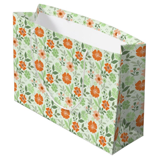 Colourful Floral Print - Green Large Gift Bag (Back Angled)