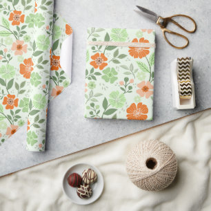 Colourful Floral Print - Green Wrapping Paper Roll