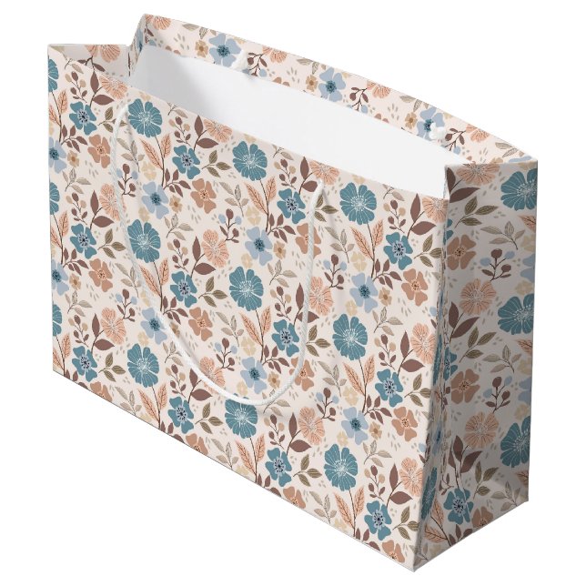 Colourful Floral Print - Pink Large Gift Bag (Back Angled)