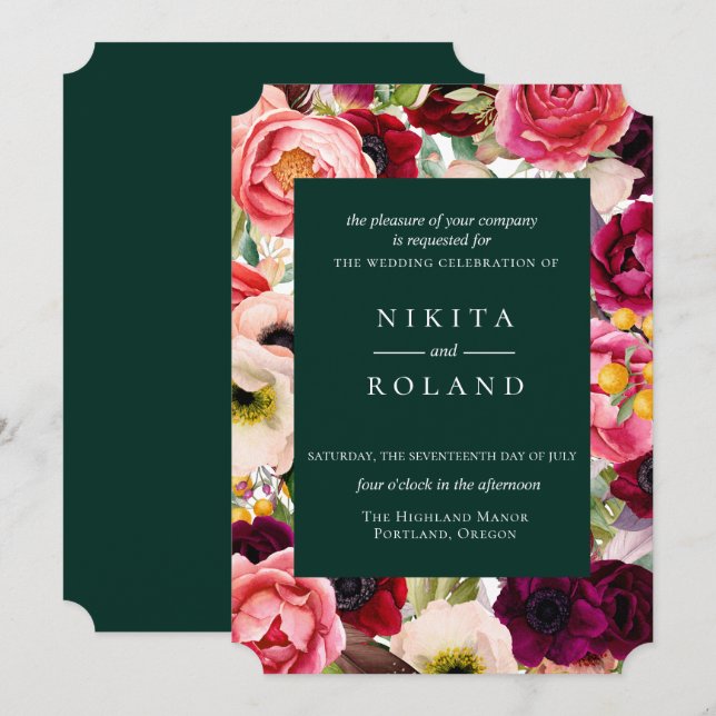 Colourful Floral Print Wedding Invitation (Front/Back)
