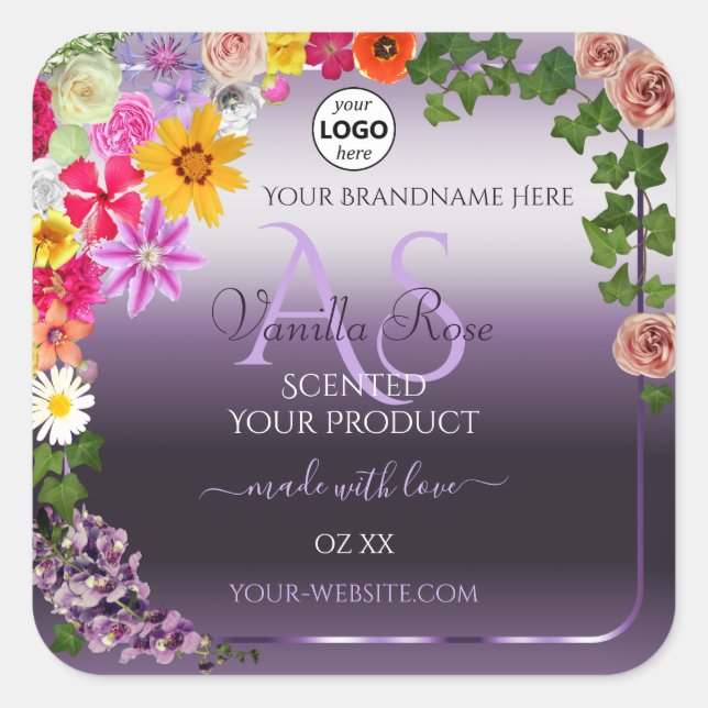 Colourful Floral Purple Product Label Monogram Log (Front)