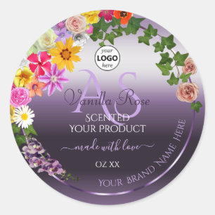 Colourful Floral Purple Product Label Monogram Log