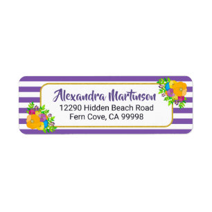 Colourful Floral Purple White Striped Typography