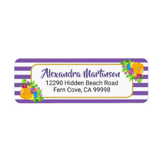 Colourful Floral Purple White Striped Typography